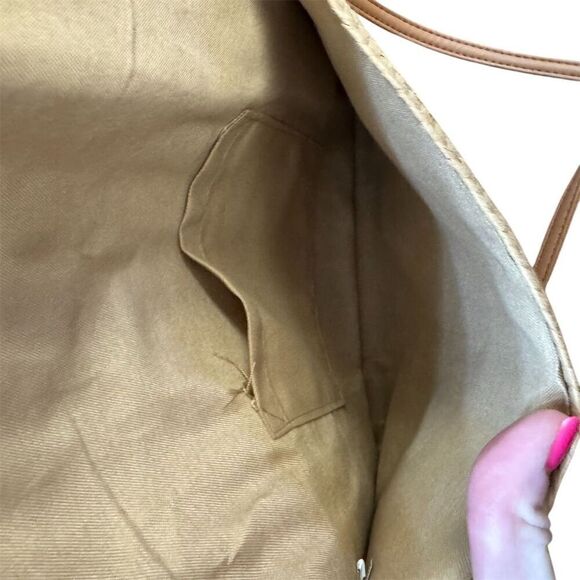 Bride Straw Shoulder Bag/Clutch with Rhinestone Pearl Accents Beige - Picture 5 of 7